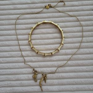 Stella Dot Gold Seahorse Necklace + Bracelet Set
